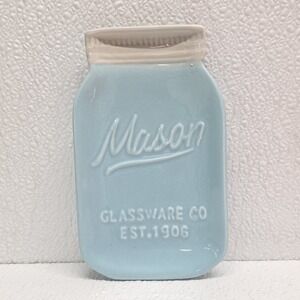 World Market Turquoise and White Mason Jar Ceramic Spoon Rest